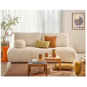 BESTMOBILIER Bowie - canapé 3 places convertible coffre + coussin rond inclus en tissu texturé - Beige pas cher