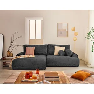 LISA DESIGN Nelly - canapé d'angle gauche 4 places convertible avec coffre en velours texturé - Gris Anthracite pas cher