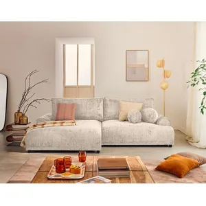LISA DESIGN Nelly - canapé d'angle gauche 4 places convertible avec coffre en velours texturé - Beige pas cher