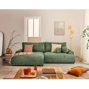 LISA DESIGN Nelly - canapé d'angle gauche 4 places convertible avec coffre en velours texturé - Vert sauge pas cher