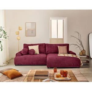 LISA DESIGN Nelly - canapé d'angle droit 4 places convertible avec coffre en velours texturé - Prune pas cher