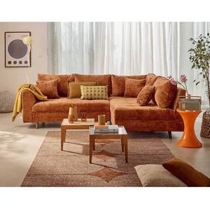 LISA DESIGN Rune - canapé d'angle droit 4 places en velours texturé - Rouille pas cher