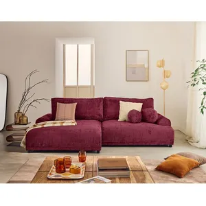 LISA DESIGN Nelly - canapé d'angle gauche 4 places convertible avec coffre en velours texturé - Prune pas cher