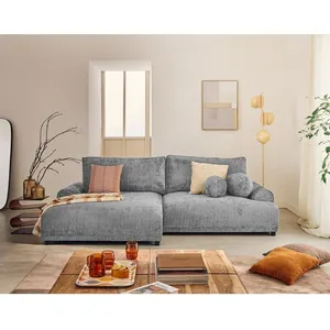 LISA DESIGN Nelly - canapé d'angle gauche 4 places convertible avec coffre en velours texturé - Gris pas cher
