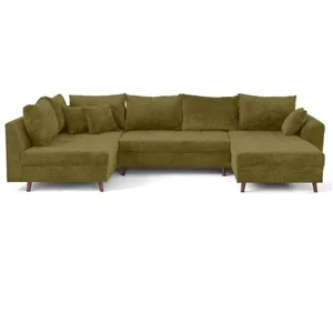 LISA DESIGN Rune - canapé panoramique d'angle gauche 7 places en velours texturé - Vert Olive pas cher