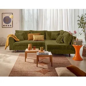 LISA DESIGN Rune - canapé d'angle droit 4 places en velours texturé - Vert Olive pas cher