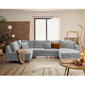 LISA DESIGN Rune - canapé panoramique d'angle gauche 7 places en velours texturé - Gris