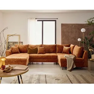 LISA DESIGN Rune - canapé panoramique d'angle droit 7 places en velours texturé - Rouille pas cher