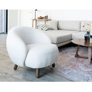 Nayeli - fauteuil avec pieds en bois d'hévéa - en tissu bouclette - Bl...Vendu parcdiscount