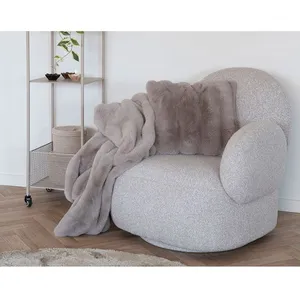 Javier - fauteuil pivotant - en tissu bouclette - Gris clairVendu parcdiscount