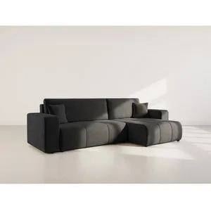BESTMOBILIER Nicole - Canapé dangle réversible 5 places convertible avec coffre en tissu - Gris Anthracite pas cher
