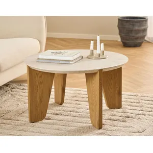 Noeva - table basse - pieds en chêne - plateau effet travertin - 80 cm... pas cher