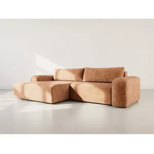 BESTMOBILIER Rebecca - canapé dangle gauche 4 places convertible avec coffre en velours texturé - Rouille pas cher