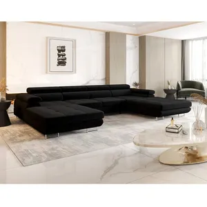 BESTMOBILIER Ayden - Canapé panoramique en U 7 places convertible avec... pas cher