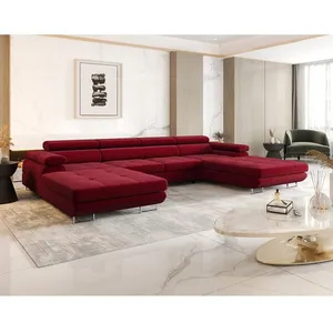 BESTMOBILIER Ayden - Canapé panoramique en U 7 places convertible avec... pas cher