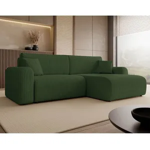 BESTMOBILIER Naomi - Canapé dangle réversible 4 places convertible avec coffre en velours côtelé - Vert pas cher