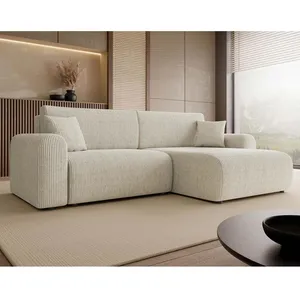 BESTMOBILIER Naomi - Canapé dangle réversible 4 places convertible avec coffre en velours côtelé - Beige pas cher