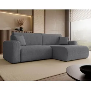 BESTMOBILIER Naomi - Canapé dangle réversible 4 places convertible avec coffre en velours côtelé - Gris foncé pas cher