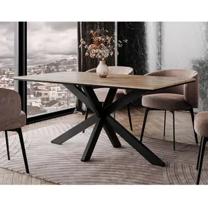 BESTMOBILIER Tom - table à manger - plateau effet bois - pieds en méta...