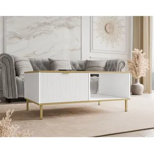 Hope - table basse 100 cm - 1 tiroir et 1 niche - Blanc / Doré pas cher