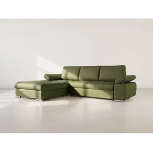 BESTMOBILIER Bianca - Canapé dangle gauche 4 places convertible avec coffre en tissu texturé - Vert pas cher