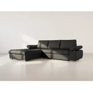 BESTMOBILIER Bianca - Canapé dangle gauche 4 places convertible avec coffre en tissu texturé - Noir pas cher