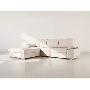 BESTMOBILIER Bianca - Canapé dangle gauche 4 places convertible avec coffre en tissu texturé - Beige pas cher