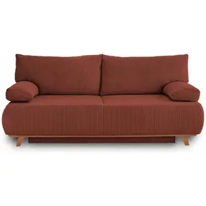 BESTMOBILIER Cristal - canapé 3 places - convertible avec coffre - en velours côtelé - Terracotta pas cher