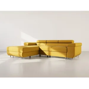 BESTMOBILIER Pablo - canapé d'angle gauche - 6 places - convertible avec coffre et têtières réglables - en velours - Jaune pas cher