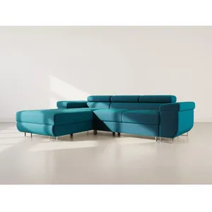 BESTMOBILIER Pablo - canapé d'angle gauche - 6 places - convertible avec coffre et têtières réglables - en velours pas cher