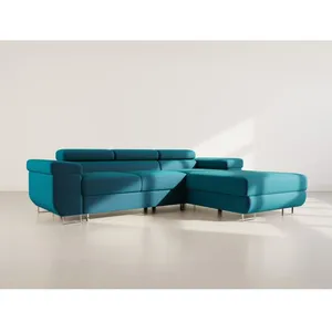 BESTMOBILIER Pablo - canapé d'angle droit - 6 places - convertible avec coffre et têtières réglables - en velours pas cher