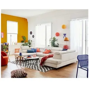 LISA DESIGN Merida - canapé panoramique en U - 7 places - convertible avec coffres et têtières réglables - en velours - Beige pas cher