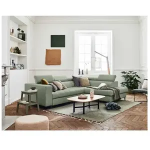 LISA DESIGN Canapé d'angle convertible Olinda 5 places en tissu vert sauge pas cher