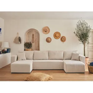 BESTMOBILIER Topaze - canapé panoramique en U - 7 places - convertible avec coffre - en velours côtelé pas cher