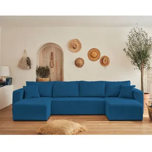 BESTMOBILIER Topaze - canapé panoramique en U - 7 places - convertible avec coffre - en velours côtelé pas cher
