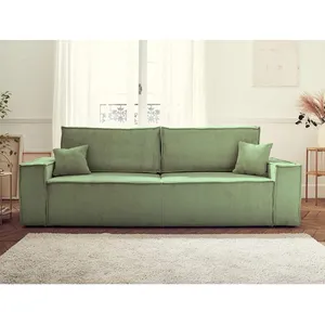 BESTMOBILIER Canapé 3 places convertible Dellia en velours côtelé avec coffre - style contemporain - Vert sauge pas cher