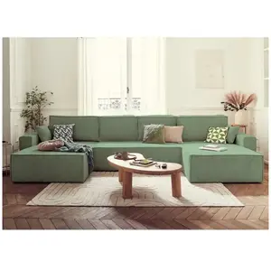 BESTMOBILIER Dellia - canapé panoramique en U - 7 places - convertible - avec coffre - en velours côtelé pas cher