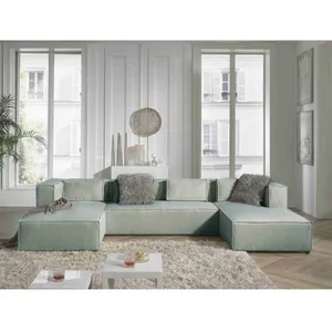 LISA DESIGN Stella - canapé panoramique en U - 7 places - en velours côtelé
