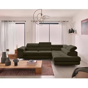 BESTMOBILIER Zaria - canapé d'angle droit - convertible avec coffre et têtières réglables - 5 places - en velours côtelé pas cher
