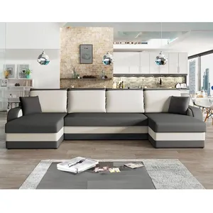 BESTMOBILIER Valos - canapé panoramique en U - 7 places - convertible avec coffre - en velours pas cher