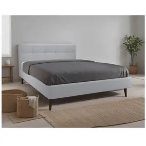 Lit Monet - BESTMOBILIER - 160x200 - Sommier à lattes inclus - Tissu Gris pas cher