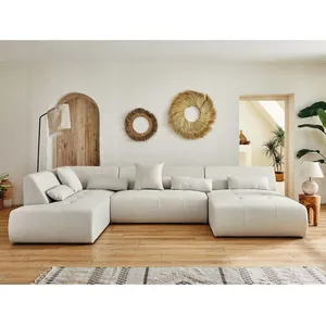 Onyx - canapé panoramique dangle gauche 7 places - en tissu - Beige pas cher