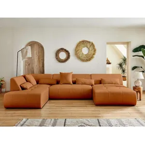 LISA DESIGN Onyx - canapé panoramique d'angle gauche 7 places - en tissu - Rouille pas cher