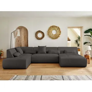 Canapé panoramique d'angle gauche 7 places en tissu gris foncé - Lisa ... pas cher
