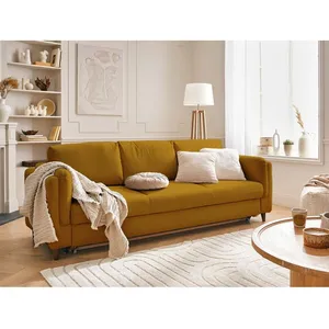 LISA DESIGN Brooke - canapé 3 places - convertible - avec coffre - en velours - Jaune pas cher