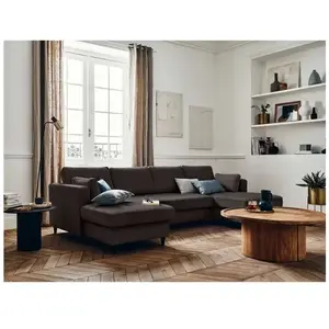 LISA DESIGN Anna - canapé panoramique en U - 7 places - convertible - avec coffre - en velours - Gris foncé pas cher
