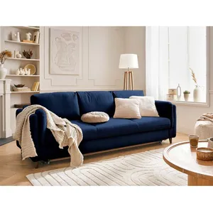 LISA DESIGN Brooke - canapé 3 places - convertible - avec coffre - en velours - Bleu nuit pas cher