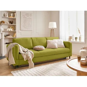 LISA DESIGN Brooke - canapé 3 places - convertible - avec coffre - en velours - Vert Olive pas cher
