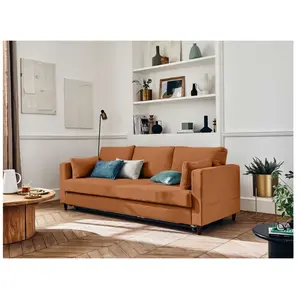 LISA DESIGN Anna - canapé droit 3 places convertible avec poche en velours - Rouille pas cher