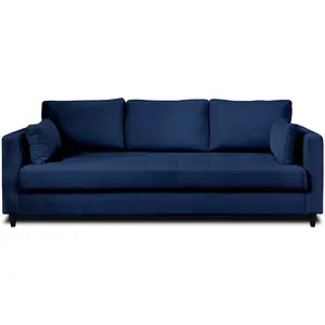 LISA DESIGN Anna - canapé droit 3 places convertible avec poche en velours - Bleu nuit pas cher